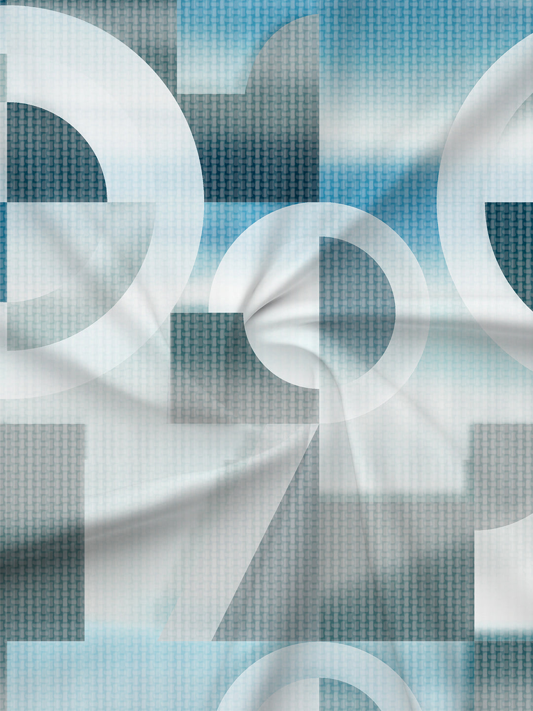 100% Cotton 300 TC Blue & White Digital Geometrical Print King Bedsheet with 2 Pillow Covers - Gardenia Augusta