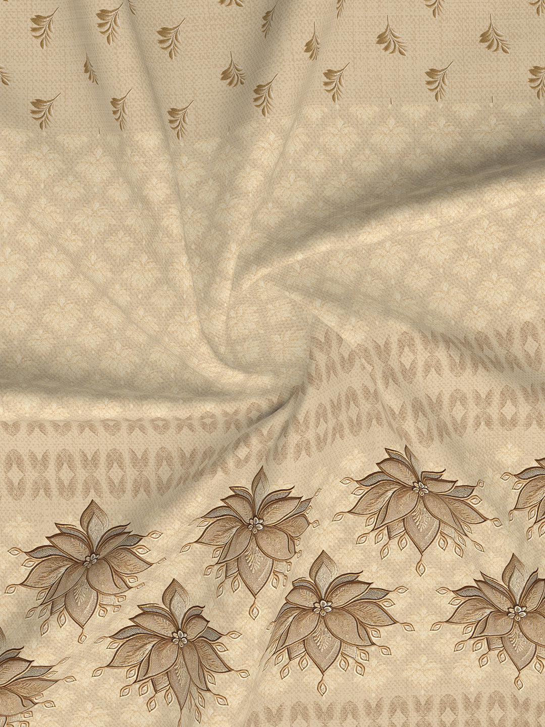 Luxe Loom 100% Cotton 600 TC Beige Floral King Bedsheet with 4 Pillow Covers