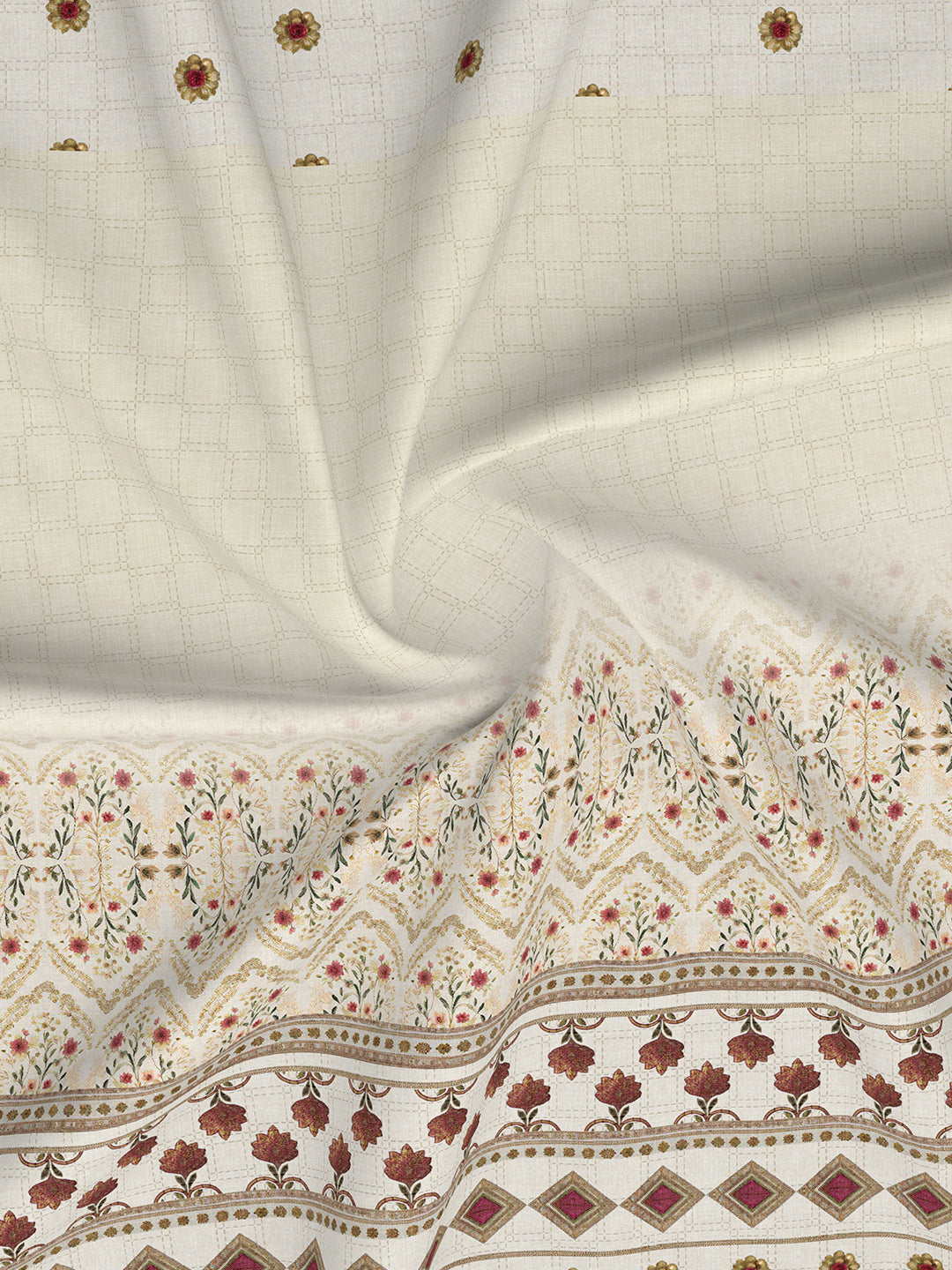 Luxe Loom 100% Cotton 600 TC Off White Floral King Bedsheet with 4 Pillow Covers