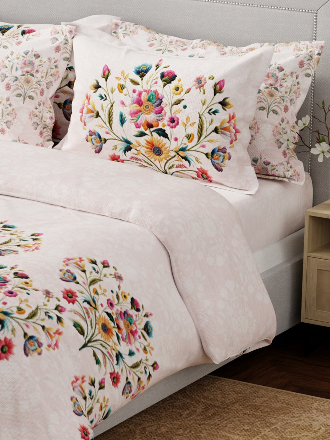 Luxe Loom 100% Cotton 600 TC Pink Floral King Bedsheet with 4 Pillow Covers