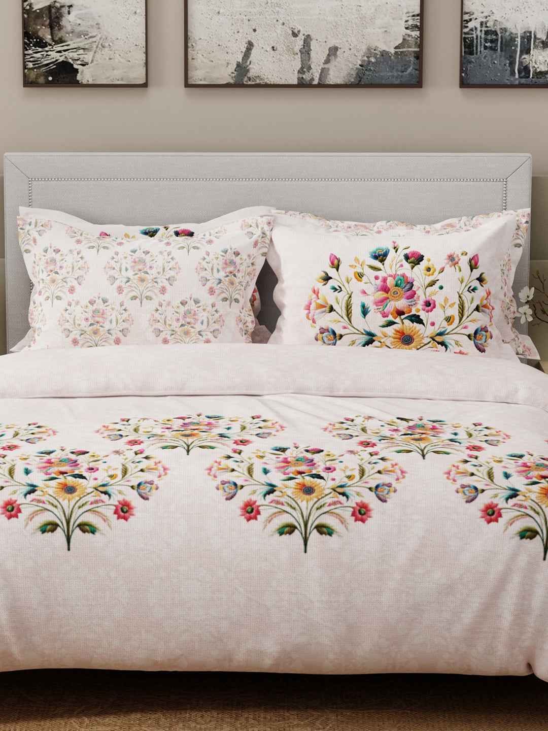 Luxe Loom 100% Cotton 600 TC Pink Floral King Bedsheet with 4 Pillow Covers