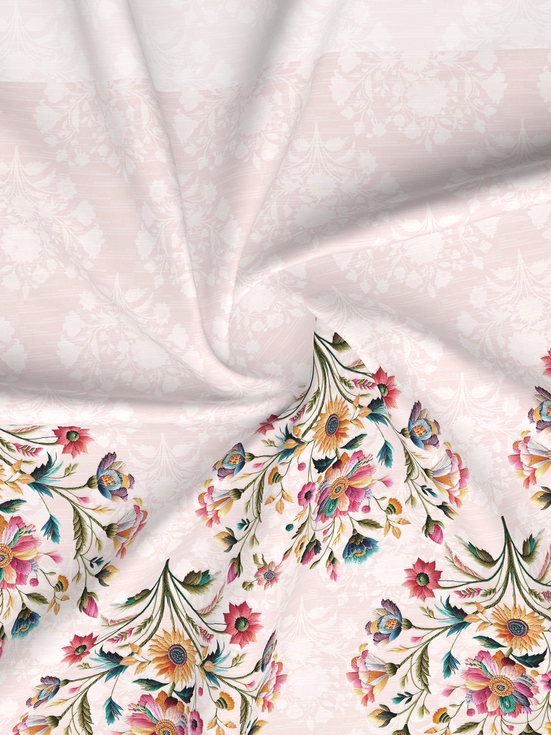 Luxe Loom 100% Cotton 600 TC Pink Floral King Bedsheet with 4 Pillow Covers