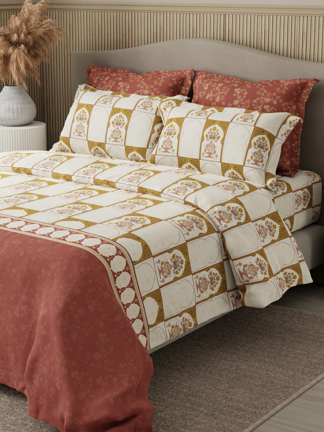 Royal Essence 100% Cotton 400 TC Multicolor Digital Ethnic Print King Bedsheet with 4 Pillow Covers