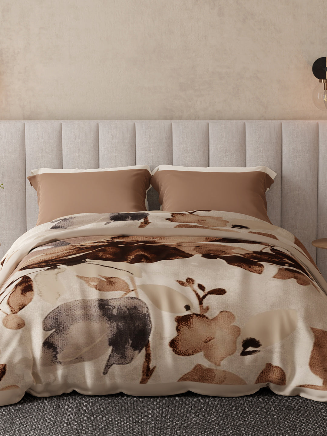 Luxe Loom 800 GSM Brown Floral Print 2 Ply Double Premium Mink Blanket (Size - 2.20 m x 2.40 m)