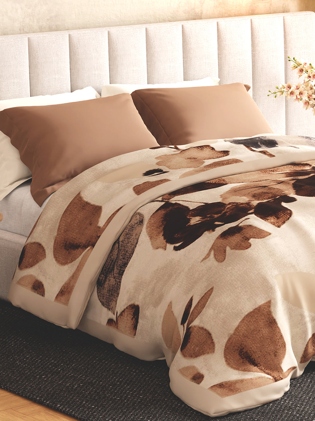 Luxe Loom 800 GSM Brown Floral Print 2 Ply Double Premium Mink Blanket (Size - 2.20 m x 2.40 m)