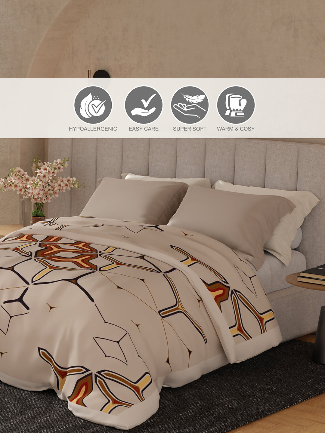 Luxe Loom 800 GSM Beige Printed 2 Ply Double Premium Mink Blanket (Size - 2.20 m x 2.40 m)