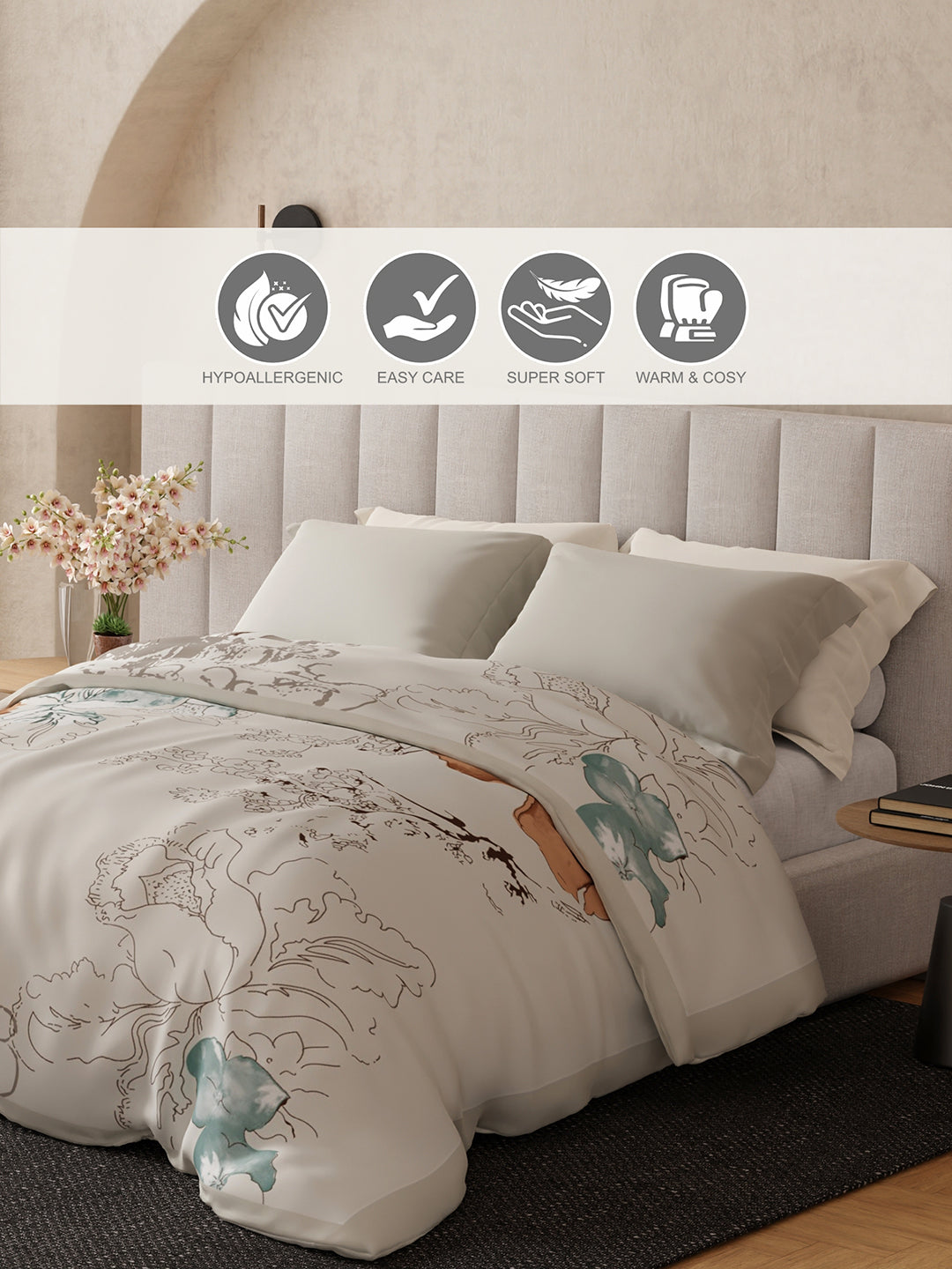 Luxe Loom 800 GSM White Floral Print 2 Ply Double Premium Mink Blanket (Size - 2.20 m x 2.40 m)