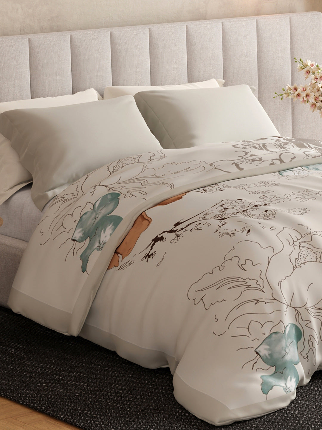 Luxe Loom 800 GSM White Floral Print 2 Ply Double Premium Mink Blanket (Size - 2.20 m x 2.40 m)