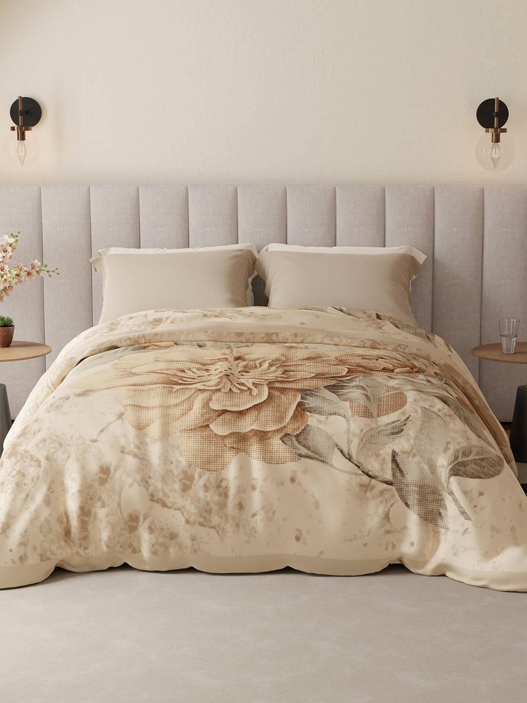Double Size 3-Ply Blanket for Heavy Winter, 1000 GSM Beige Floral Print (Size - 2.20 m x 2.40 m), Platinum Pulse