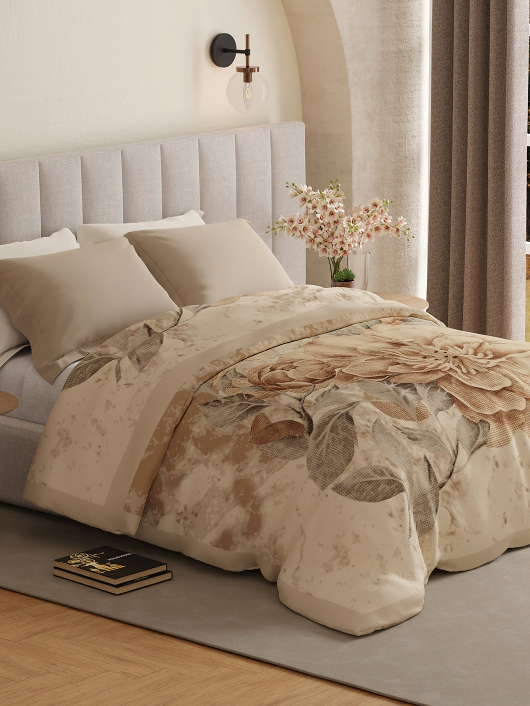 Double Size 3-Ply Blanket for Heavy Winter, 1000 GSM Beige Floral Print (Size - 2.20 m x 2.40 m), Platinum Pulse