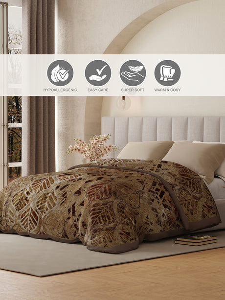 Platinum Pulse 1000 GSM Brown Printed 3 Ply Double Premium Mink Blanket (Size - 2.20 m x 2.40 m)