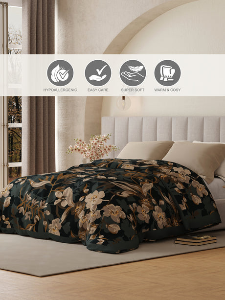 Platinum Pulse 1000 GSM Multicolor Floral Print 3 Ply Double Premium Mink Blanket (Size - 2.20 m x 2.40 m)