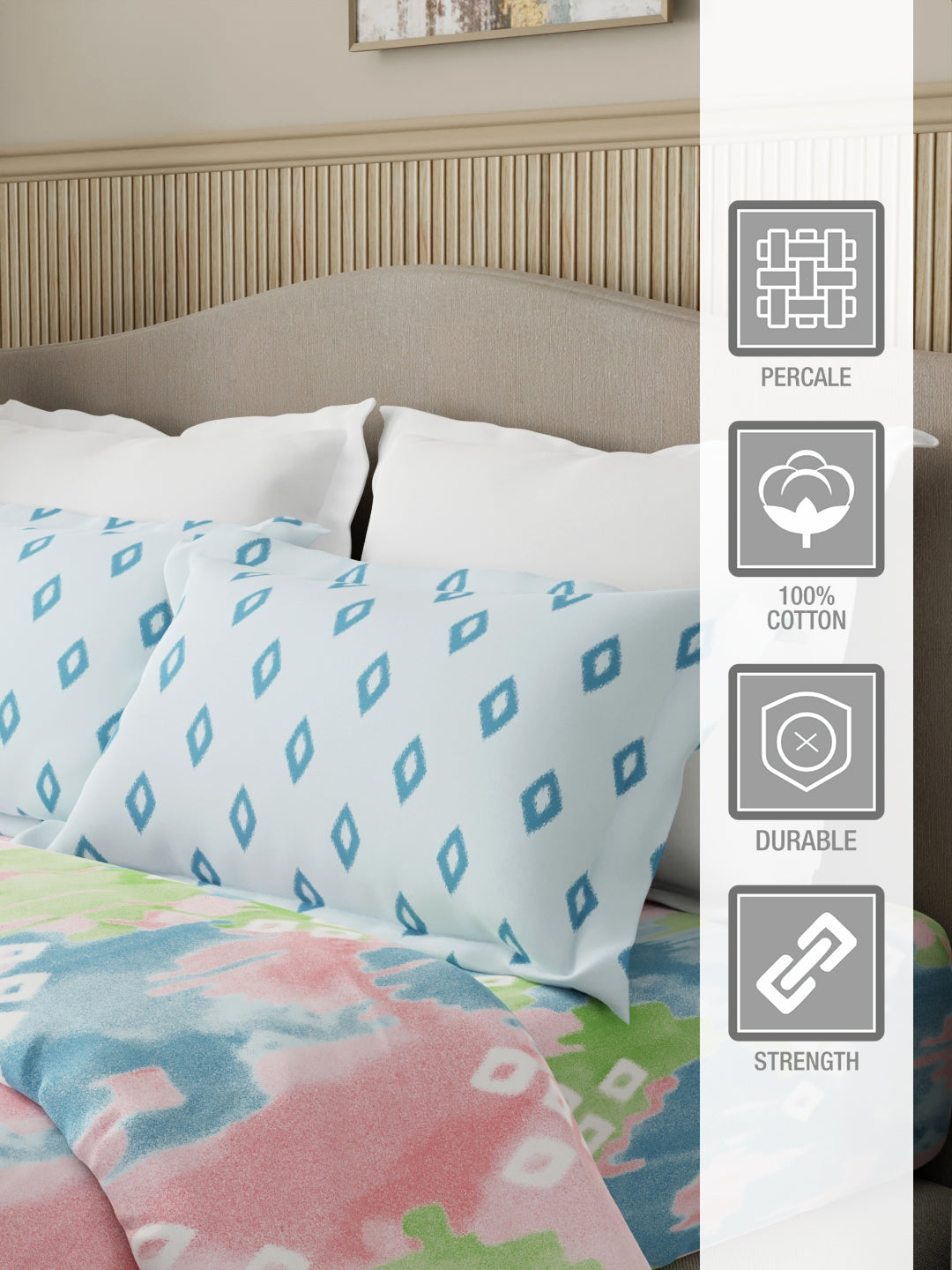 Embrace 100% Cotton 152 TC Multicolor Geometrical Print Double Bedsheet with 2 Pillow Covers