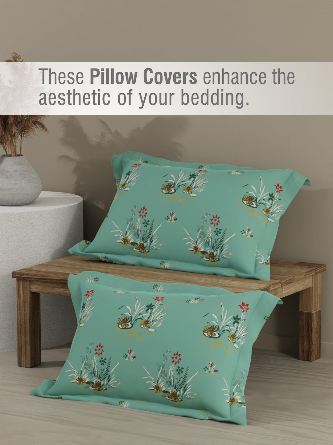 Embrace 100% Cotton 152 TC White & Green Floral Double Bedsheet with 2 Pillow Covers