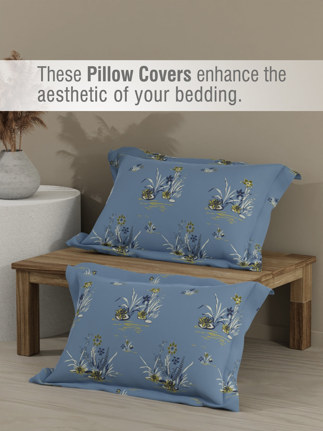 Embrace 100% Cotton 152 TC White & Blue Floral Double Bedsheet with 2 Pillow Covers