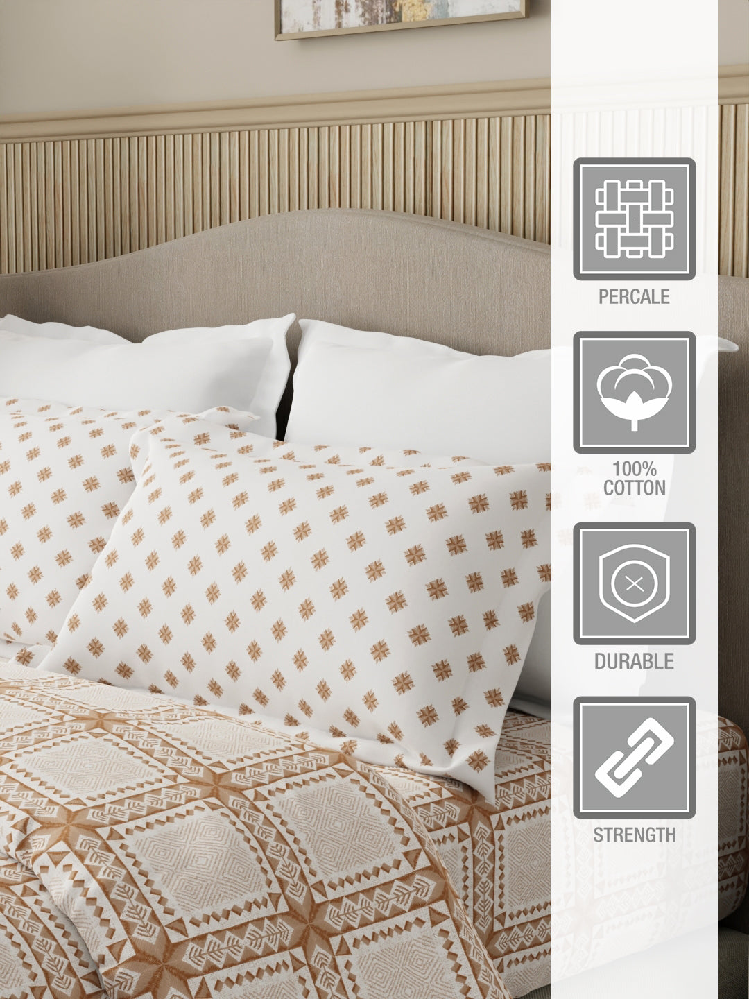 Embrace 100% Cotton 152 TC White & Brown Checks Print Double Bedsheet with 2 Pillow Covers