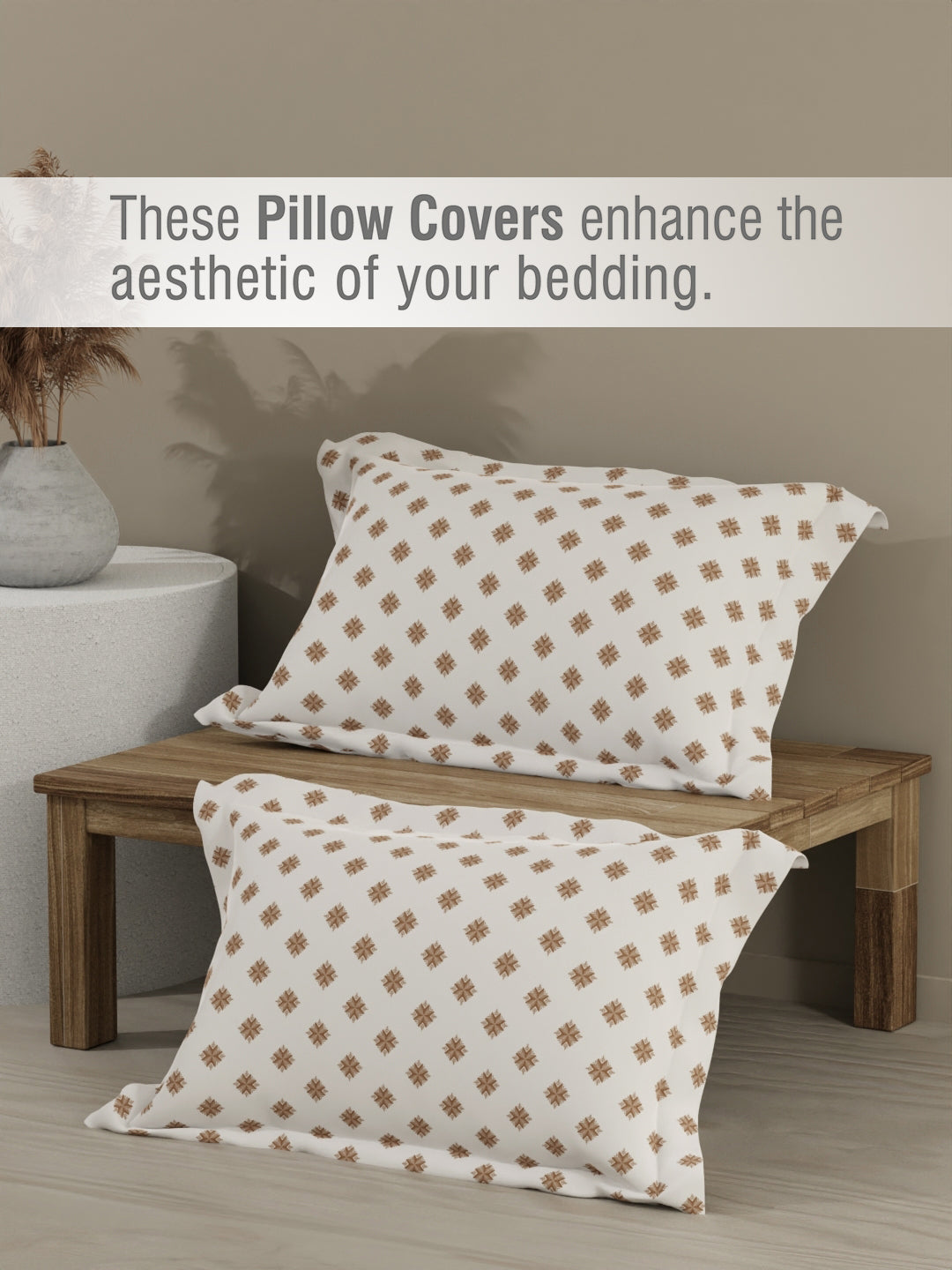 Embrace 100% Cotton 152 TC White & Brown Checks Print Double Bedsheet with 2 Pillow Covers