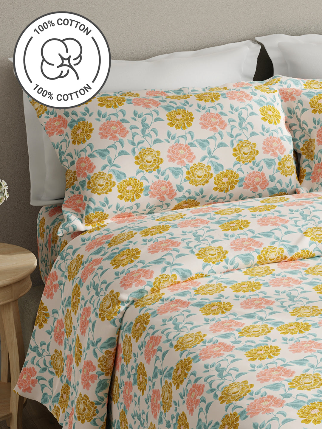Embrace 100% Cotton 152 TC Multicolor Floral King Bedsheet with 2 Pillow Covers