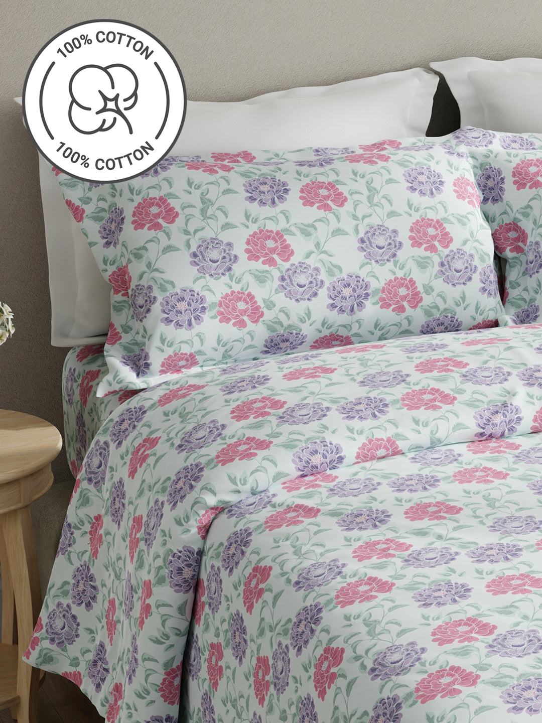 Embrace 100% Cotton 152 TC Blue Floral King Bedsheet with 2 Pillow Covers