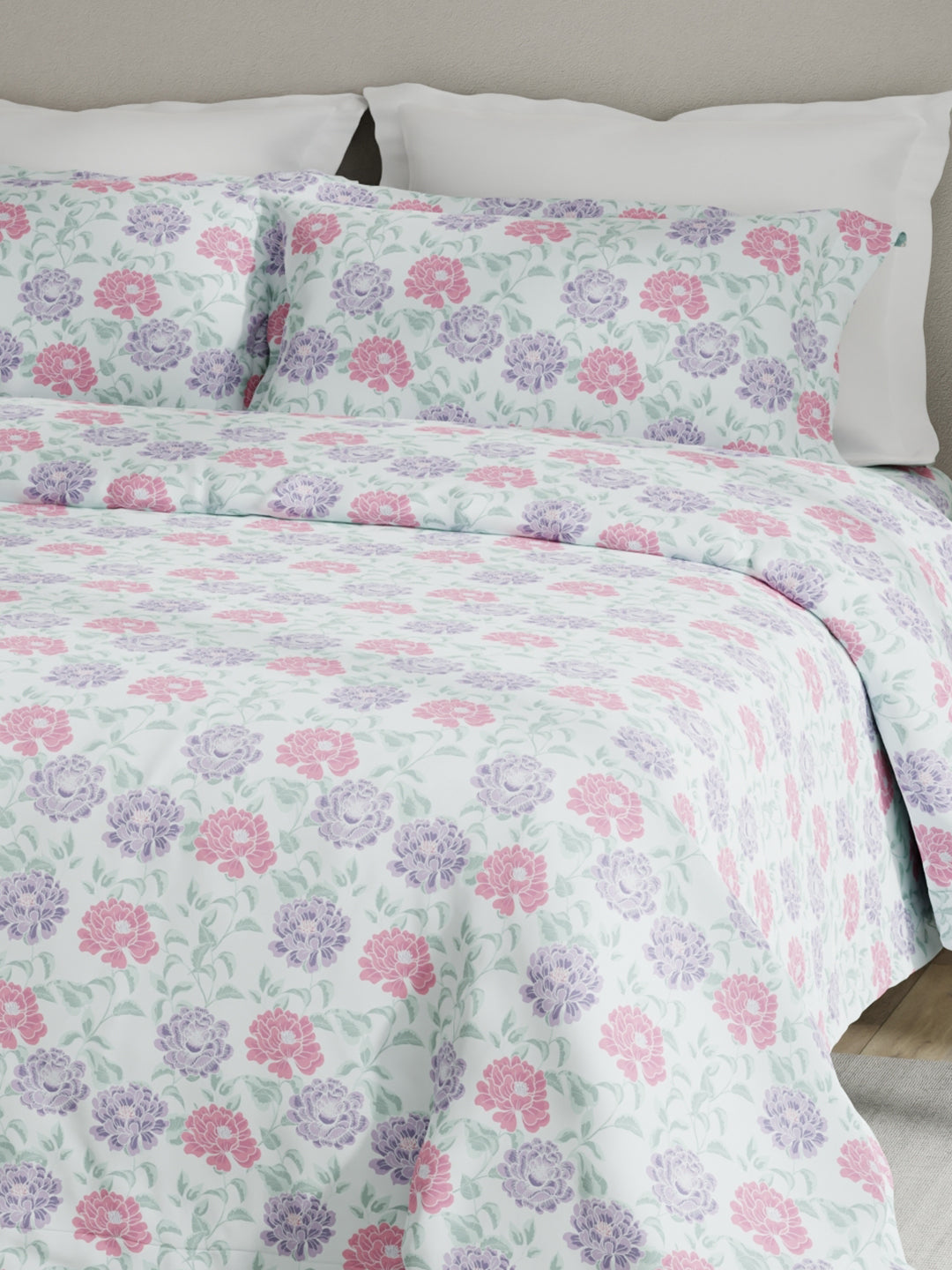 Embrace 100% Cotton 152 TC Blue Floral King Bedsheet with 2 Pillow Covers