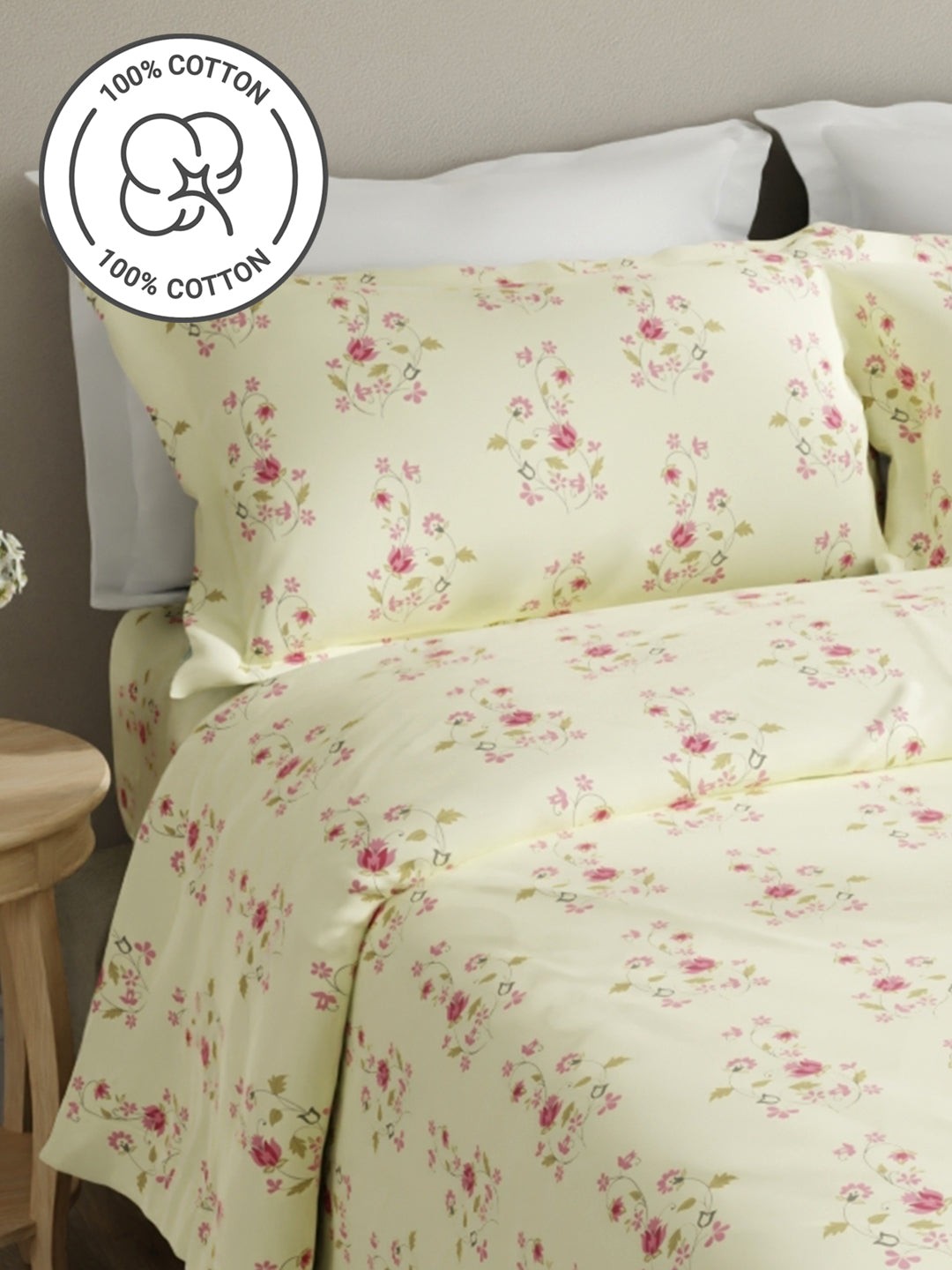 Embrace 100% Cotton 152 TC Yellow Floral King Bedsheet with 2 Pillow Covers
