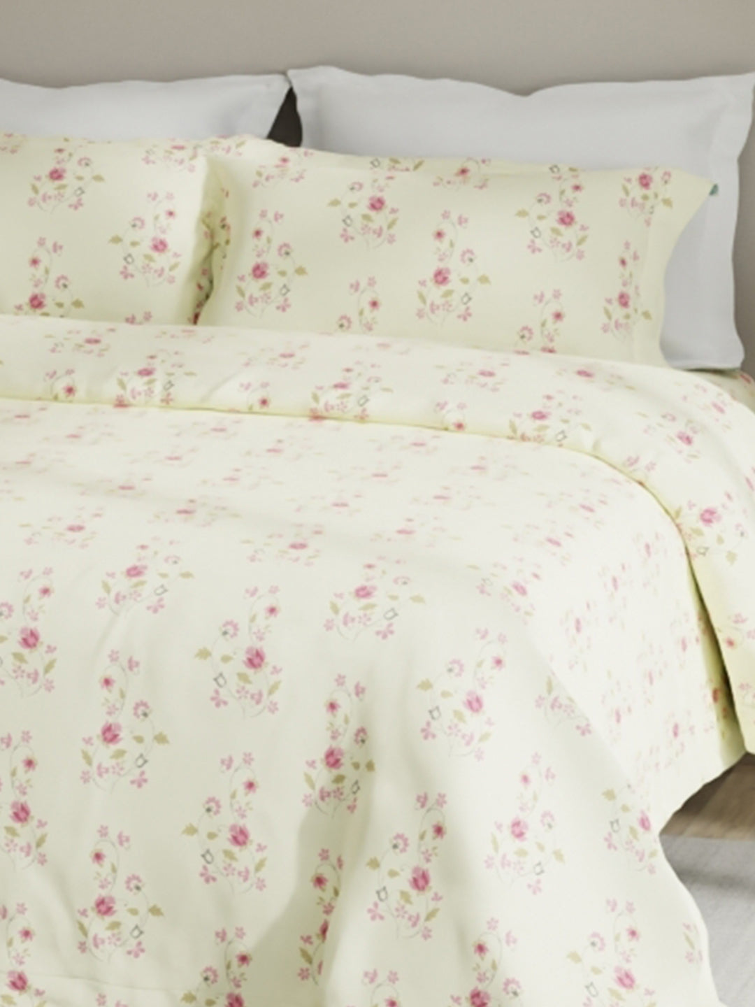 Embrace 100% Cotton 152 TC Yellow Floral King Bedsheet with 2 Pillow Covers