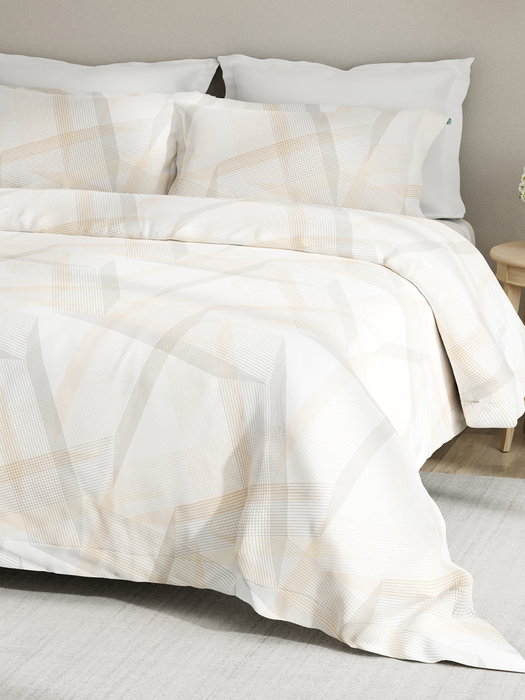 Embrace 100% Cotton 152 TC Beige Stripes King Bedsheet with 2 Pillow Covers