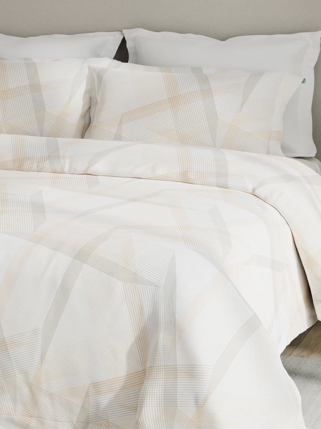 Embrace 100% Cotton 152 TC Beige Stripes King Bedsheet with 2 Pillow Covers