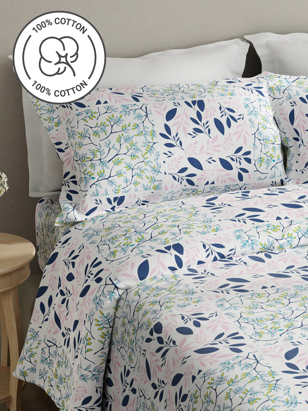 Embrace 100% Cotton 152 TC Blue & Pink Floral King Bedsheet with 2 Pillow Covers