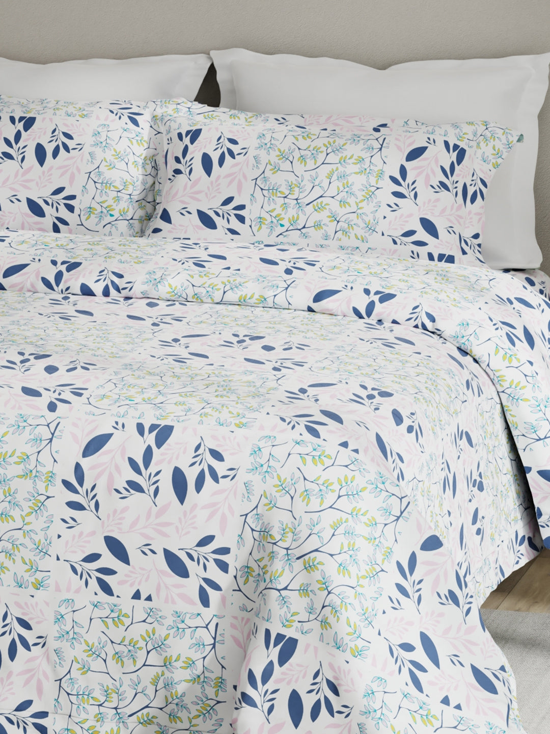 Embrace 100% Cotton 152 TC Blue & Pink Floral King Bedsheet with 2 Pillow Covers