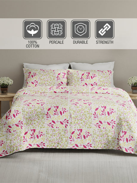 Embrace 100% Cotton 152 TC Pink & Yellow Floral King Bedsheet with 2 Pillow Covers