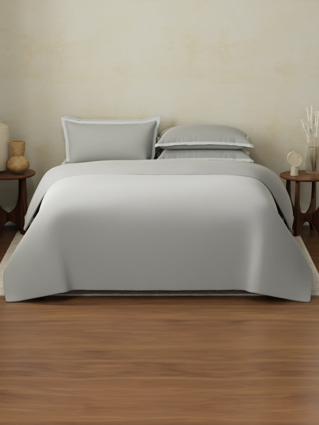 100% Cotton 400 TC King Size Bedding Set, 1 Bedsheet with 1 Duvet Cover & 4 Pillow Covers, Cotton Charm Collection - Limestone