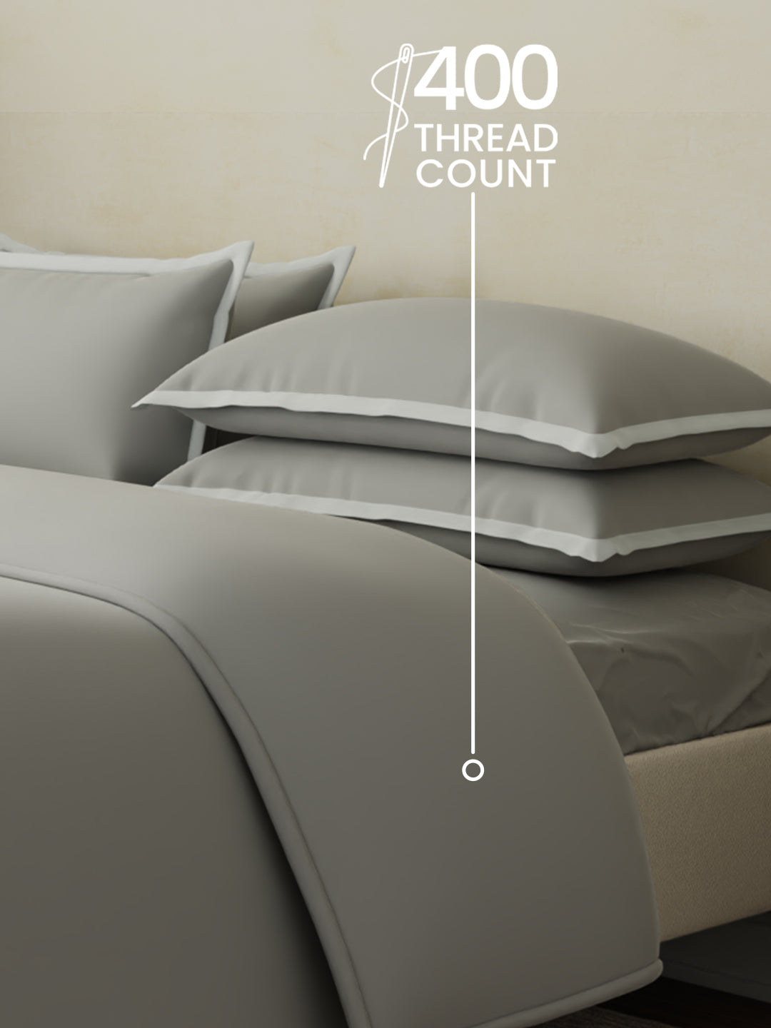 100% Cotton 400 TC King Size Bedding Set, 1 Bedsheet with 1 Duvet Cover & 4 Pillow Covers, Cotton Charm Collection - Limestone