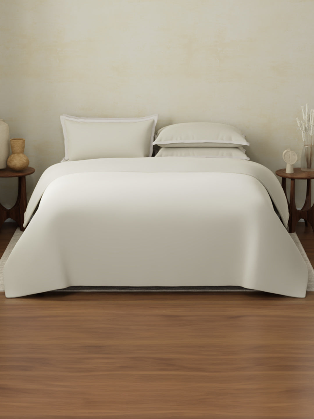 100% Cotton 400 TC King Size Bedding Set, 1 Bedsheet with 1 Duvet Cover & 4 Pillow Covers, Cotton Charm Collection - Oatmeal