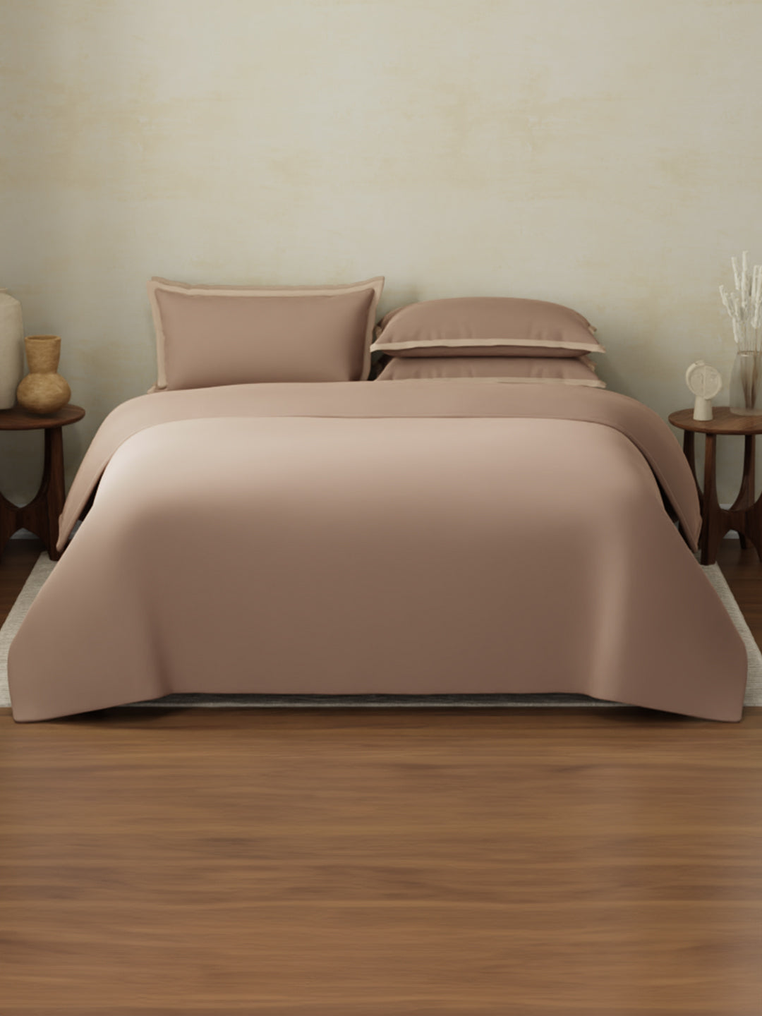 100% Cotton 400 TC King Size Bedding Set, 1 Bedsheet with 1 Duvet Cover & 4 Pillow Covers, Cotton Charm Collection - Chocolate Malt