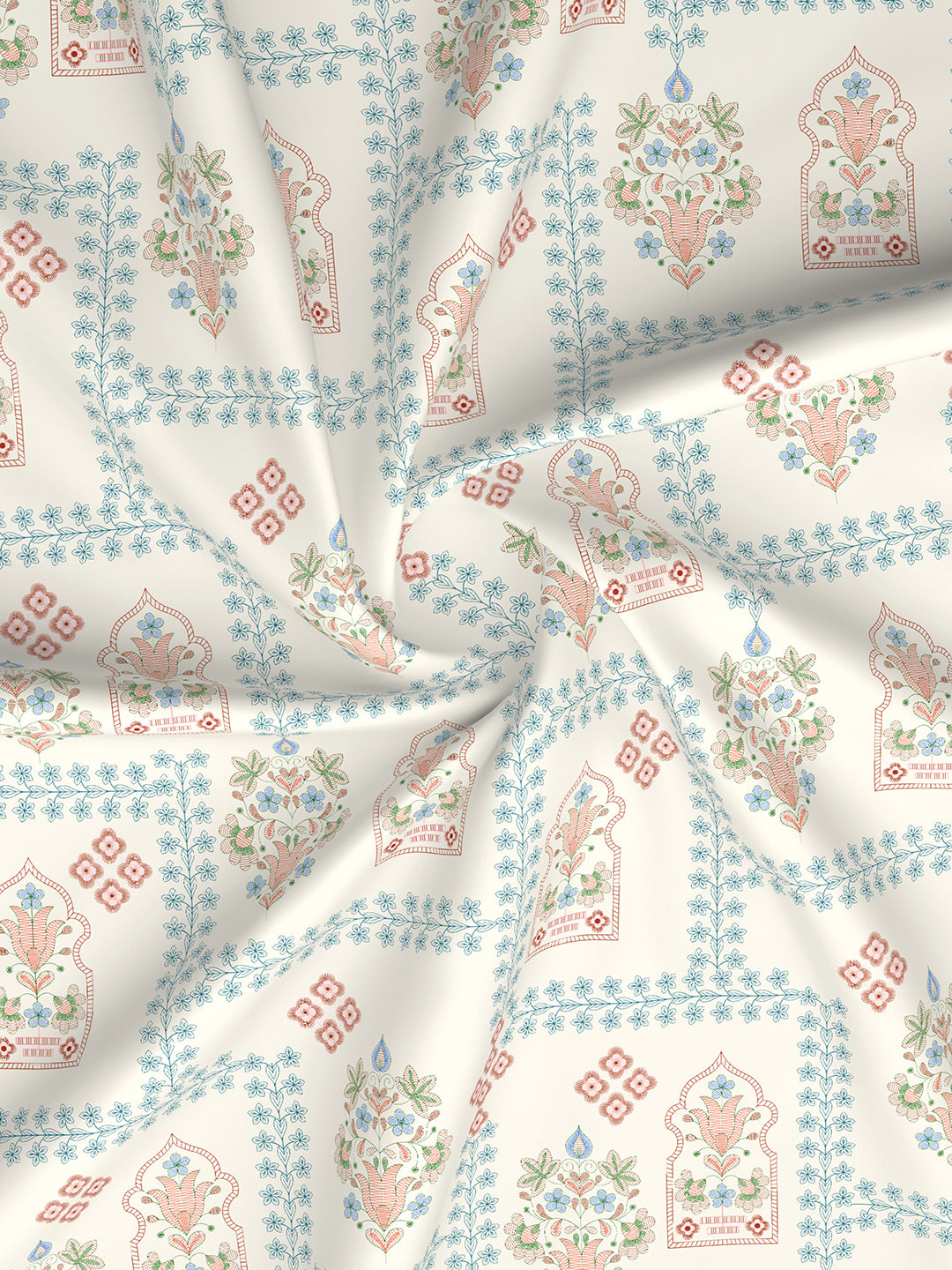 Valatia 100% Cotton 200 TC Karigari Printed Double Bedsheet with 2 Pillow Covers - Blue & White