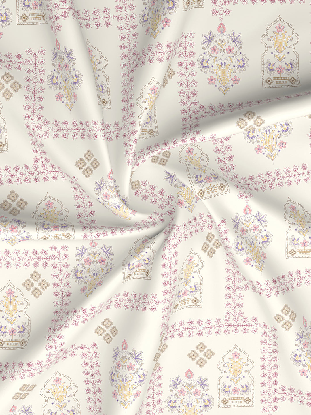 Valatia 100% Cotton 200 TC Karigari Printed Double Bedsheet with 2 Pillow Covers - Dark Pink & White