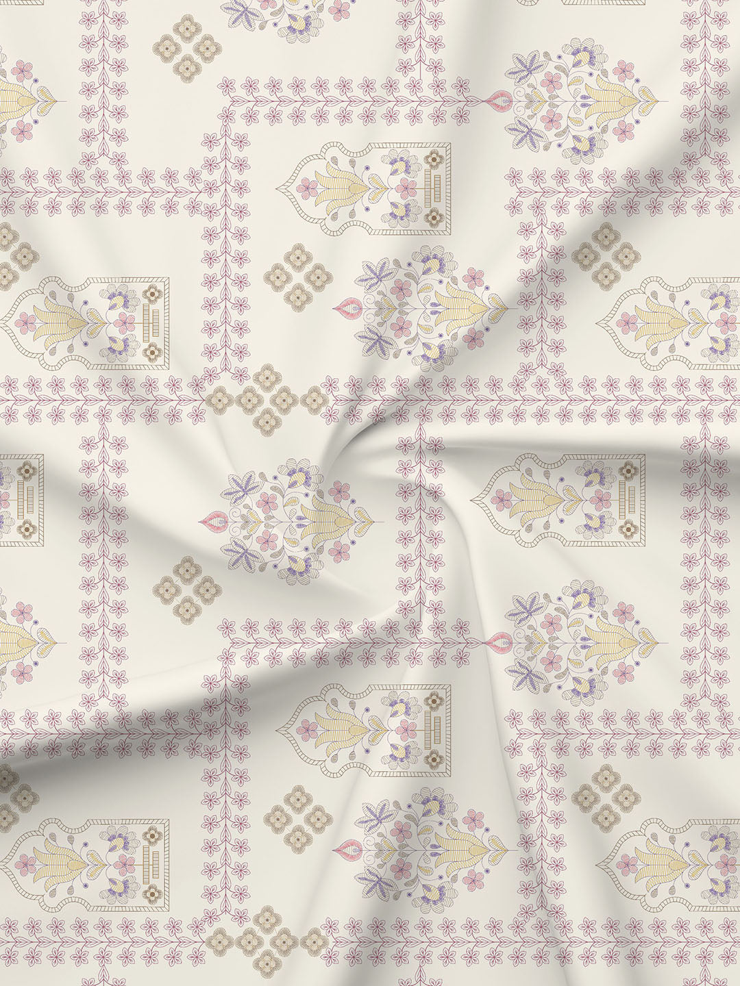 Valatia 100% Cotton 200 TC Karigari Printed Double Bedsheet with 2 Pillow Covers - Dark Pink & White