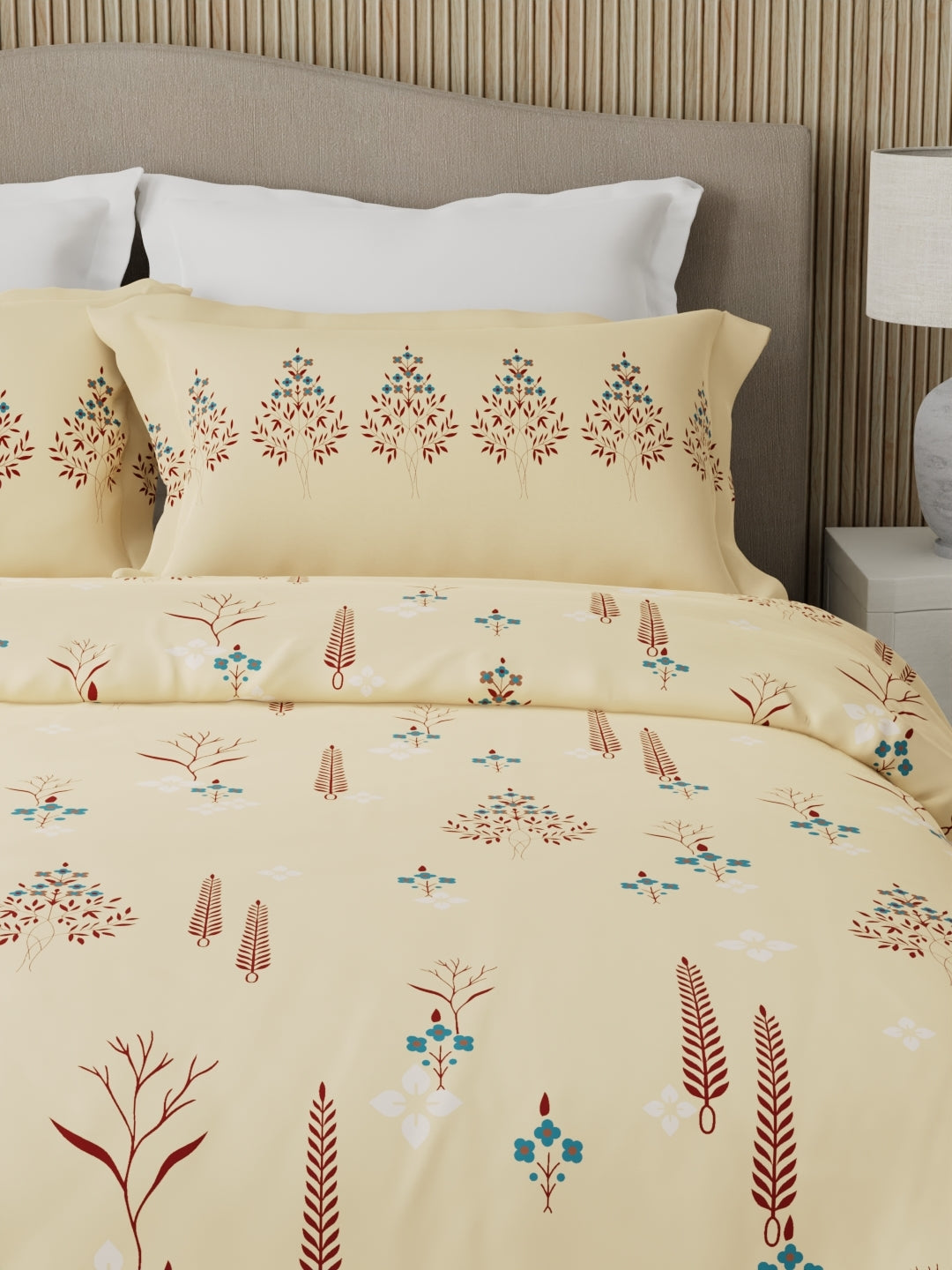 Valatia 100% Cotton 200 TC Karigari Printed Double Bedsheet with 2 Pillow Covers - Yellow