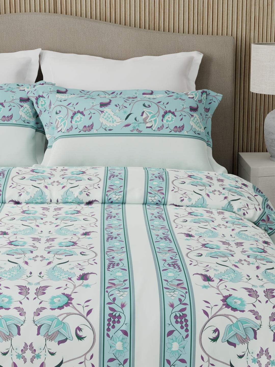 Valatia 100% Cotton 200 TC Karigari Printed Double Bedsheet with 2 Pillow Covers - Blue & White
