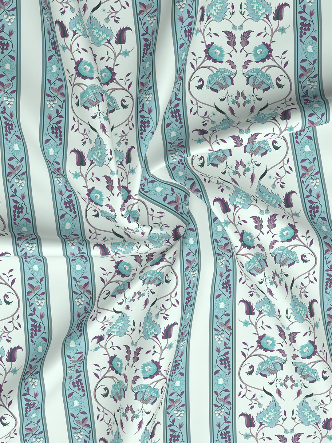 Valatia 100% Cotton 200 TC Karigari Printed Double Bedsheet with 2 Pillow Covers - Blue & White