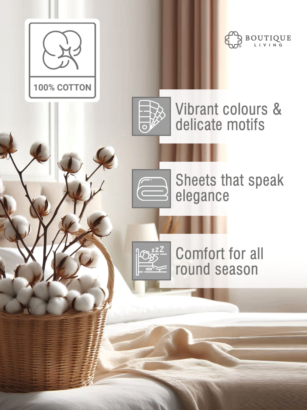 Valatia 100% Cotton 200 TC Karigari Printed Double Bedsheet with 2 Pillow Covers - Brown & Blue