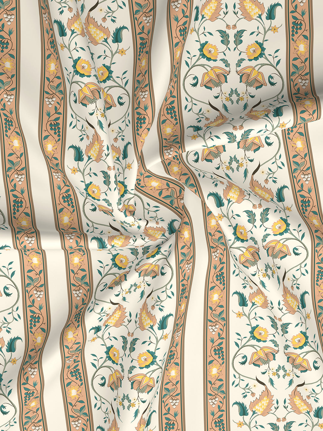 100% Cotton 200 TC Karigari Printed Single Bedsheet with 1 Pillow Cover - Yellow & White - Valatia