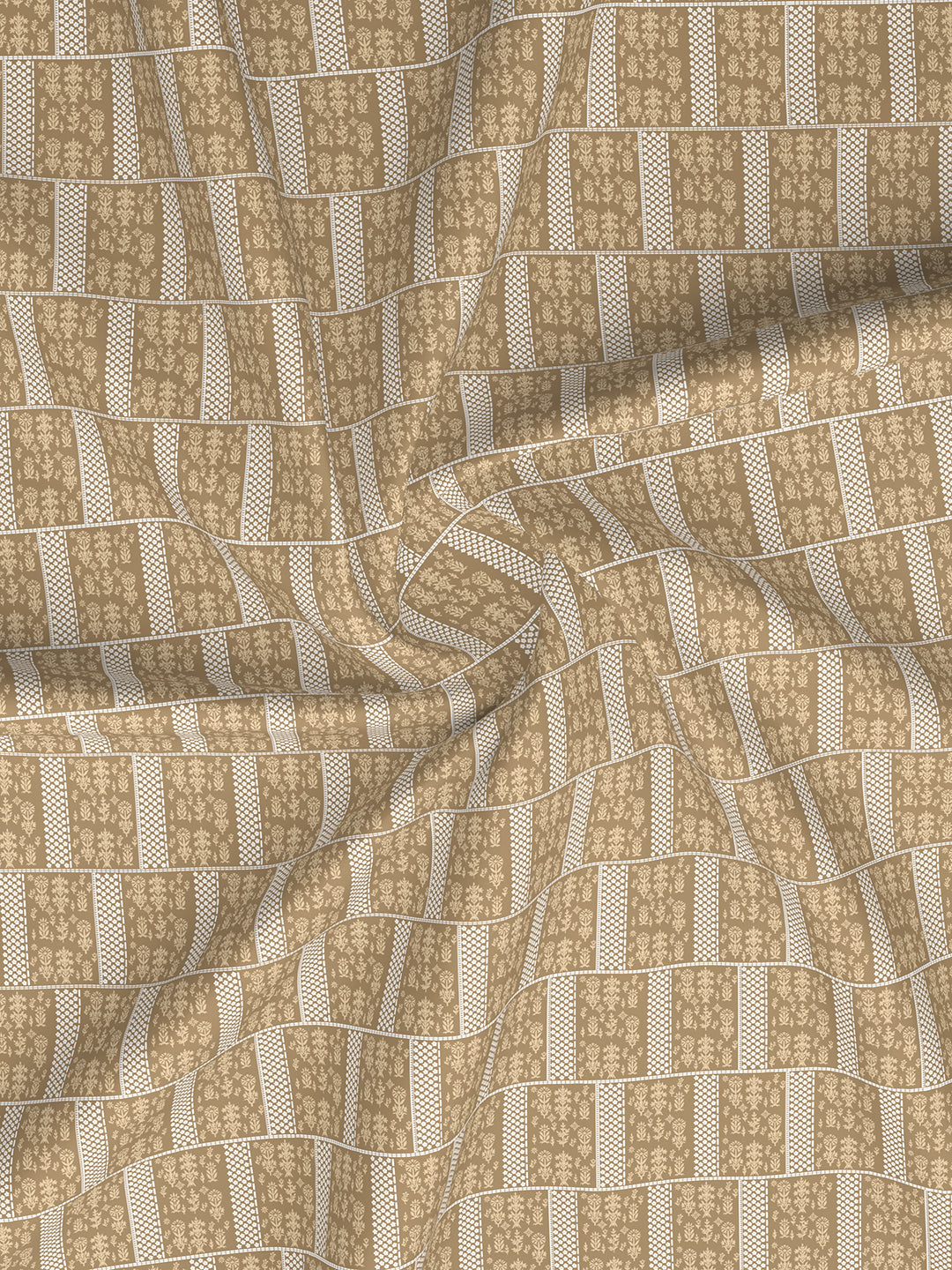 100% Cotton 200 TC Karigari Printed Single Bedsheet with 1 Pillow Cover - Beige - Valatia