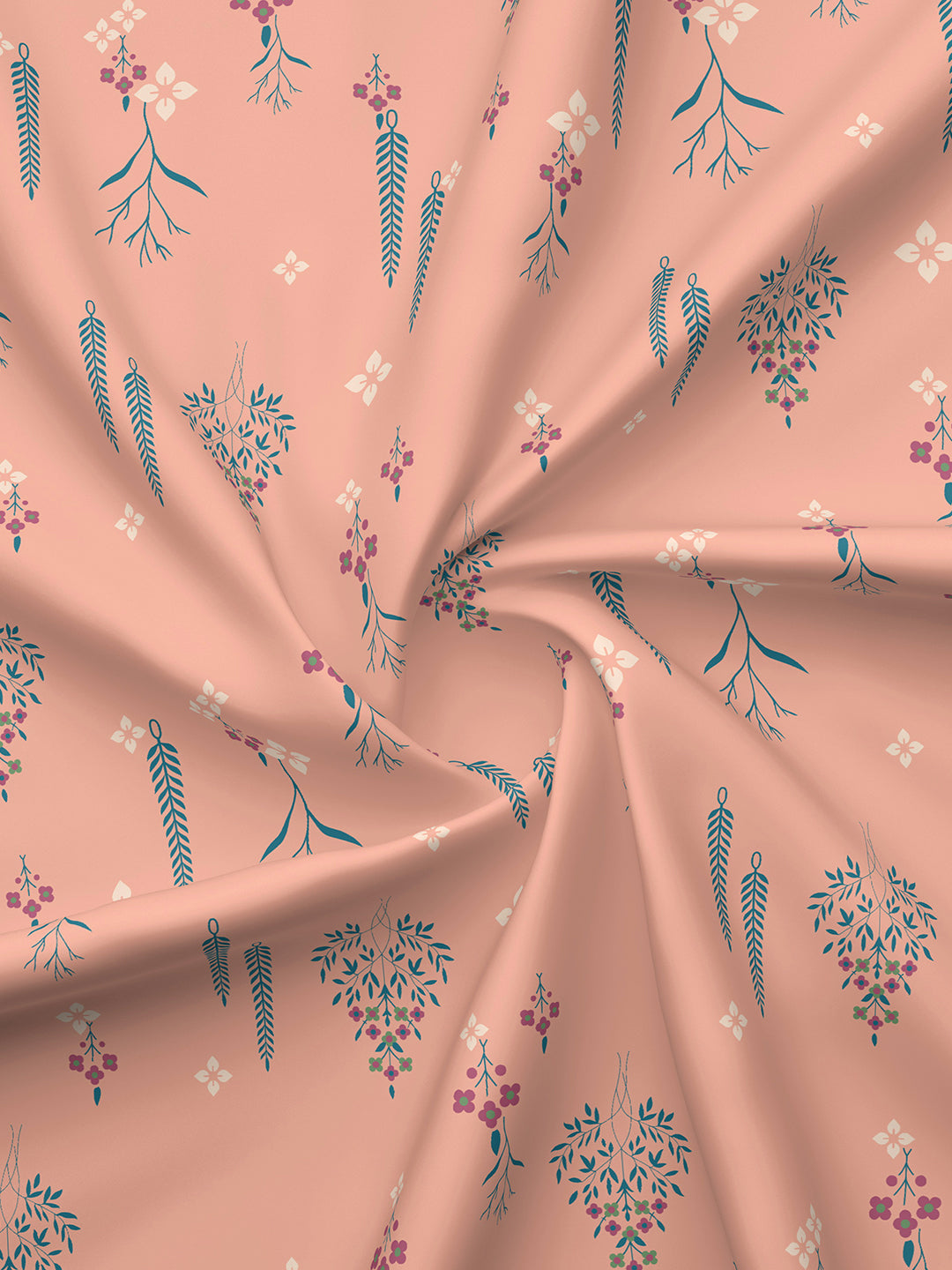 Valatia Karigari 100% Cotton 200 TC Peach & Yellow Floral Reversible Single Size Dohar (88 L x 60 W inches)