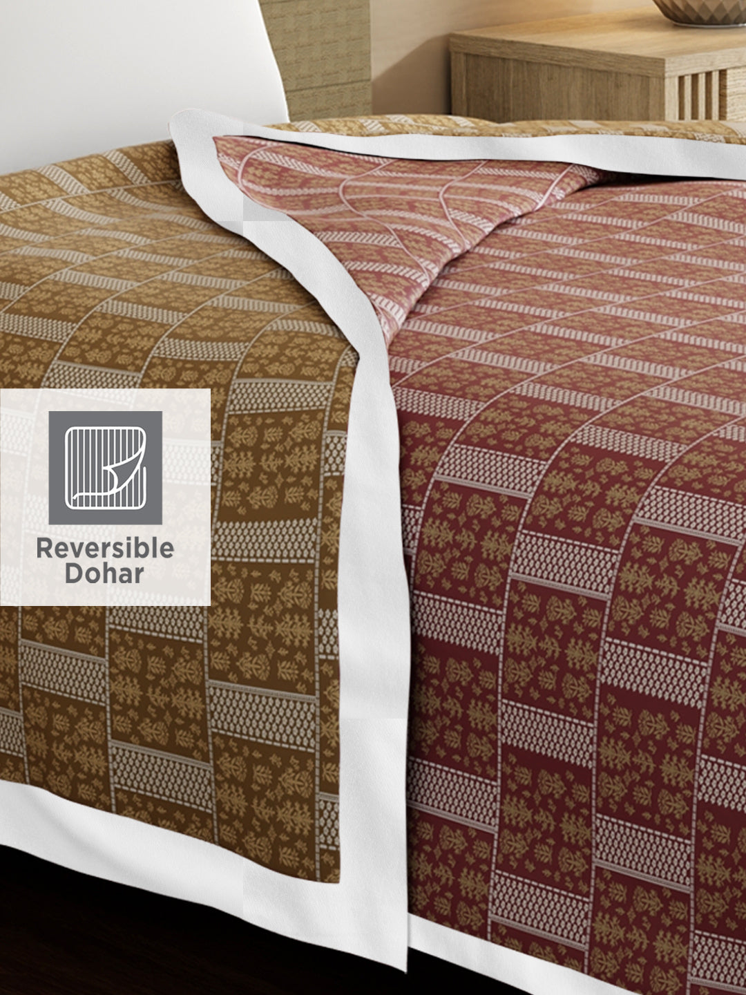 Valatia Karigari 100% Cotton 200 TC Pink & Yellow Ethnic Print Reversible Single Size Dohar (88 L x 60 W inches)