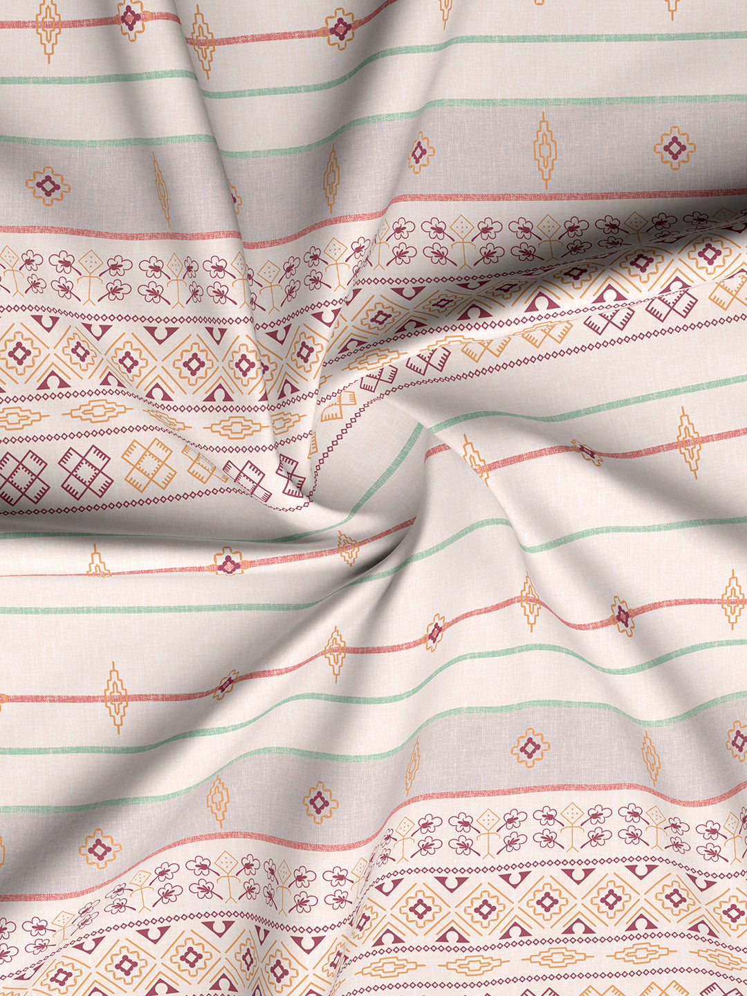 Valatia Gypsy 100% Cotton 200 TC Ethnic Printed King Bedsheet with 2 Pillow Covers - White