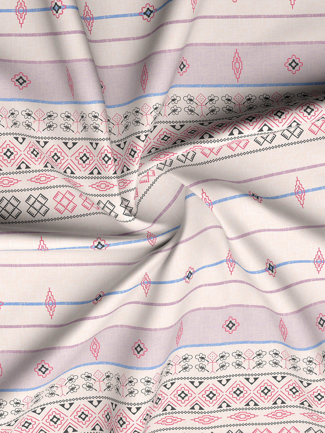 Valatia Gypsy 100% Cotton 200 TC Ethnic Printed King Bedsheet with 2 Pillow Covers - White