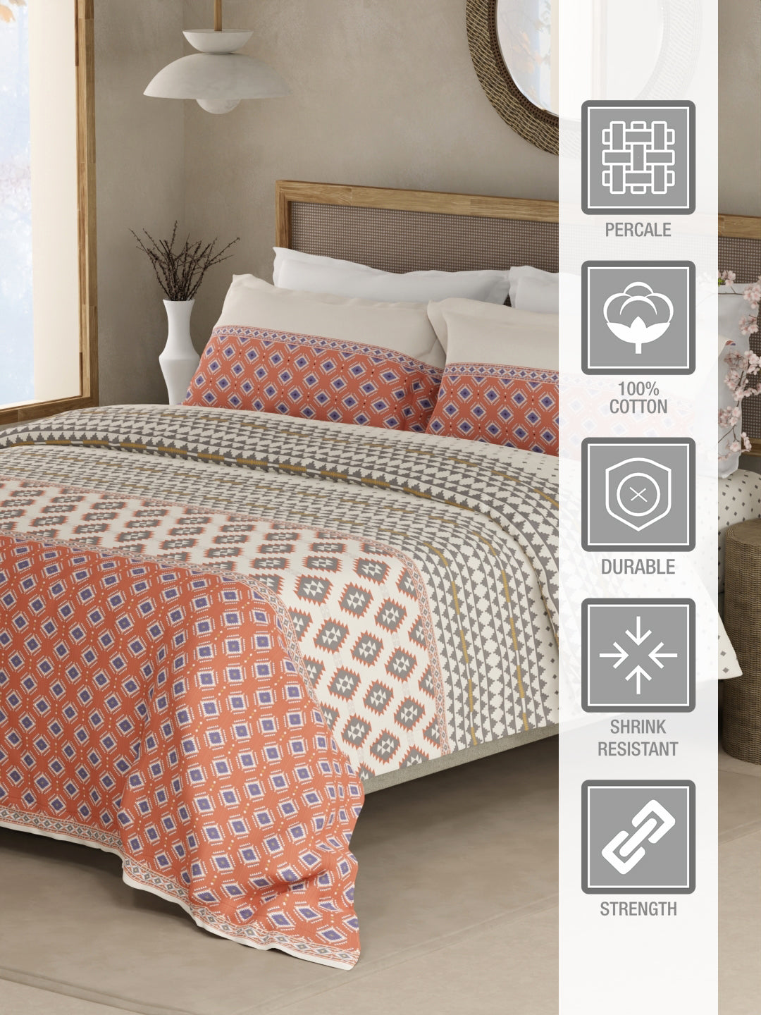 Valatia Gypsy 100% Cotton 200 TC Ethnic Printed King Bedsheet with 2 Pillow Covers - Multicolor