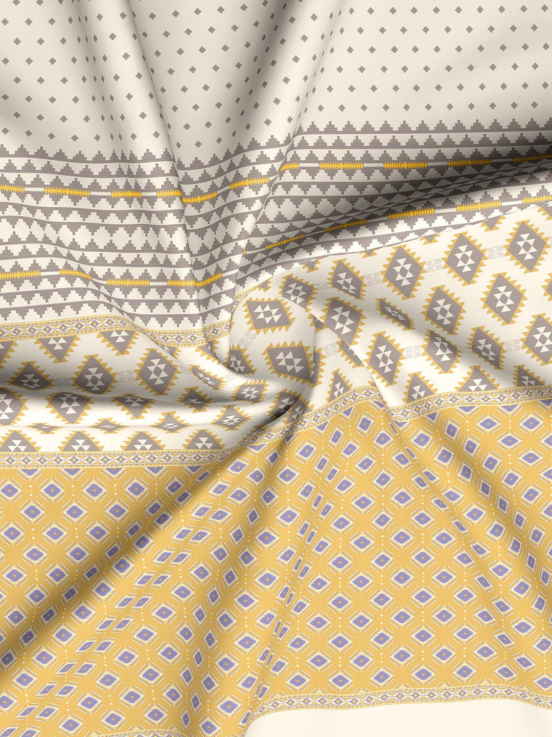 Valatia Gypsy 100% Cotton 200 TC Ethnic Printed King Bedsheet with 2 Pillow Covers - Yellow & White